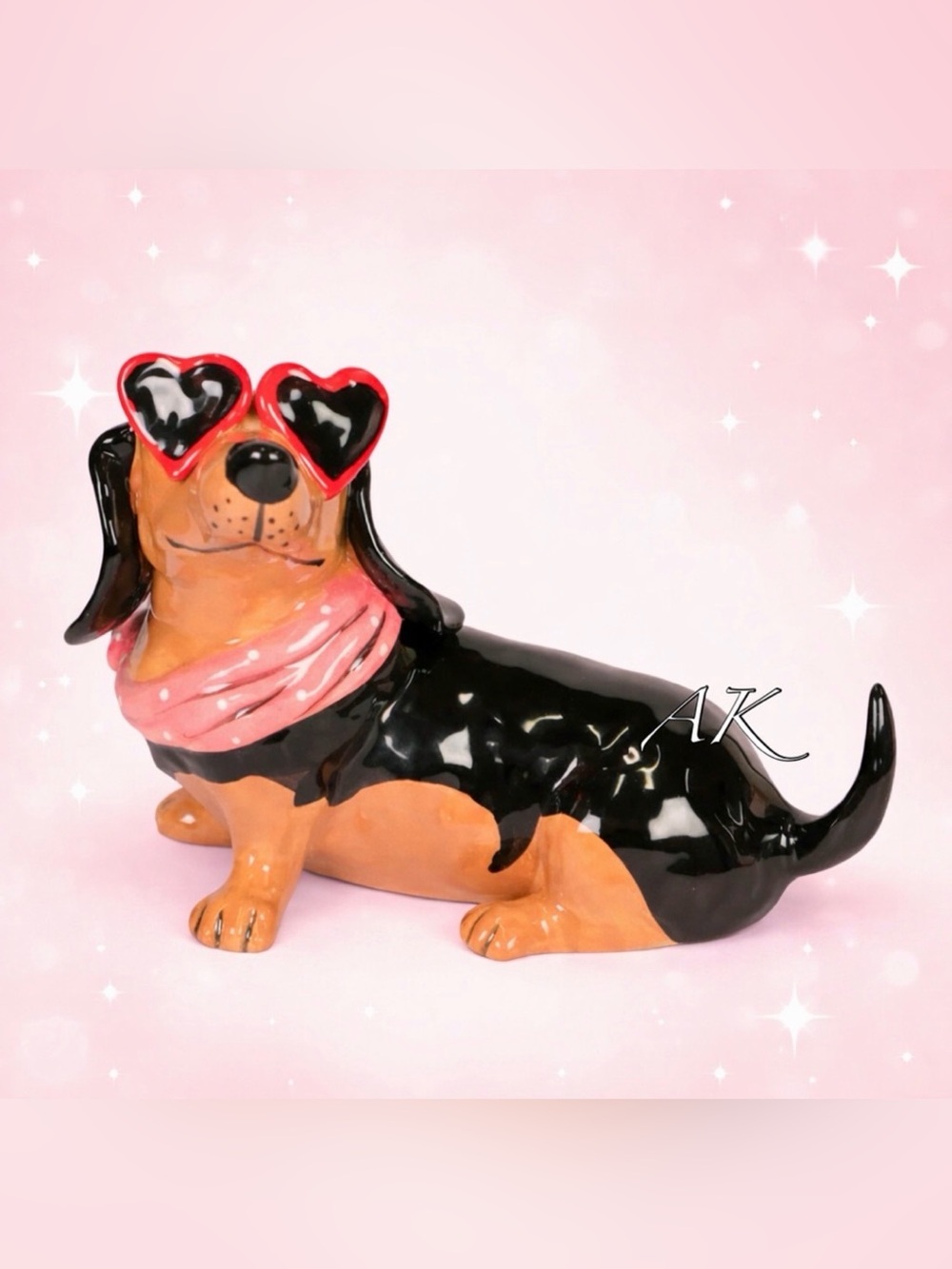 Blue Sky Clayworks Dachshund Figurine Statue w/ Heart Sunglasses 🐾 Doxie Wiener